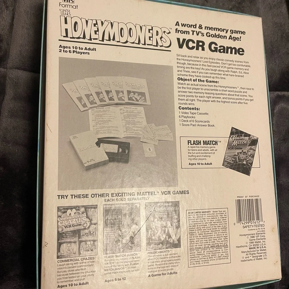 Vintage The Honeymooners VHS VCR Board Game TV Show Vtg Mattel NEW Word Memory